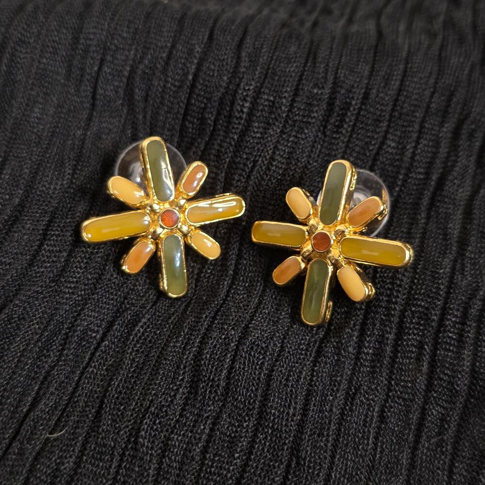 Vintage Multicolor Cabochon Starburst Earrings AK Anne Klein